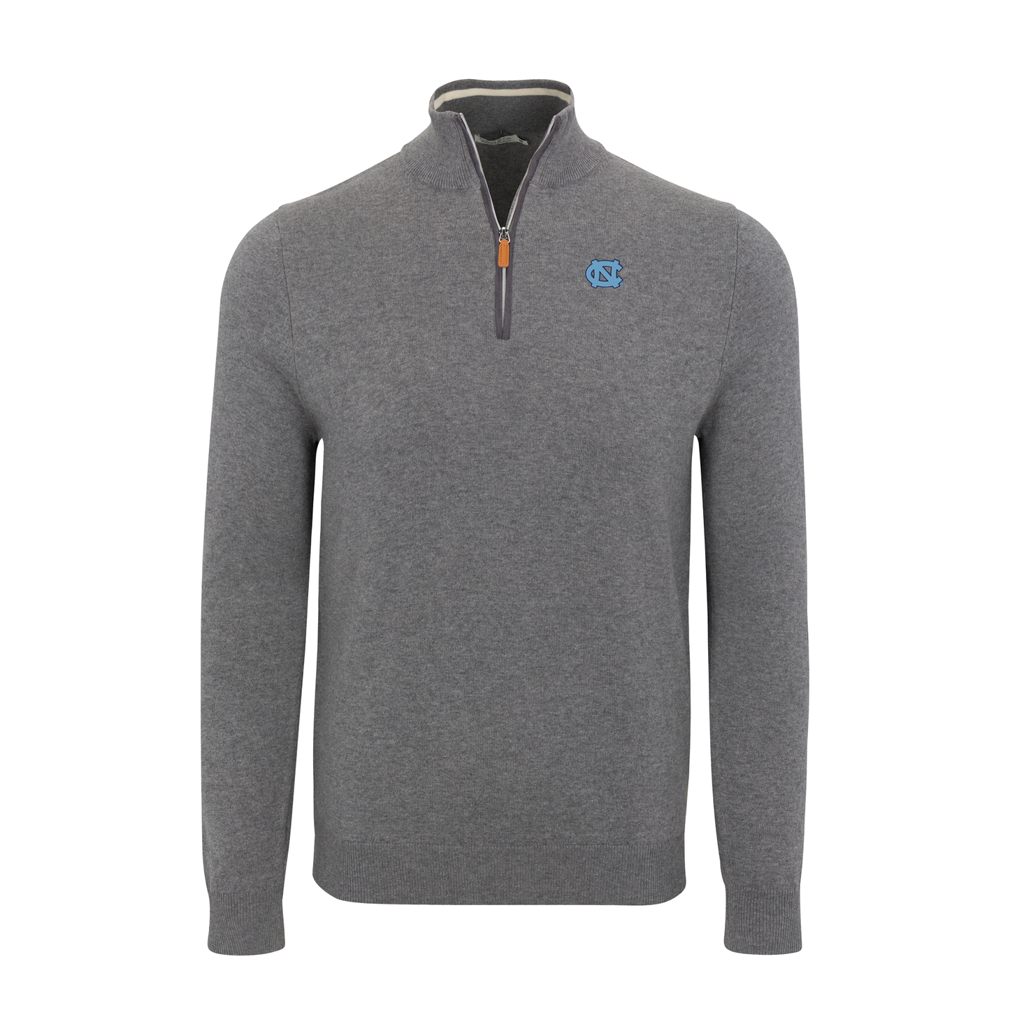 North Carolina Grey with Grey Trim Luxury Touch Cotton and Cashmere Quarter Zip Sweater