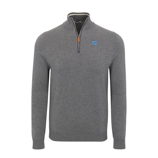 North Carolina Grey with Grey Trim Luxury Touch Cotton and Cashmere Quarter Zip Sweater